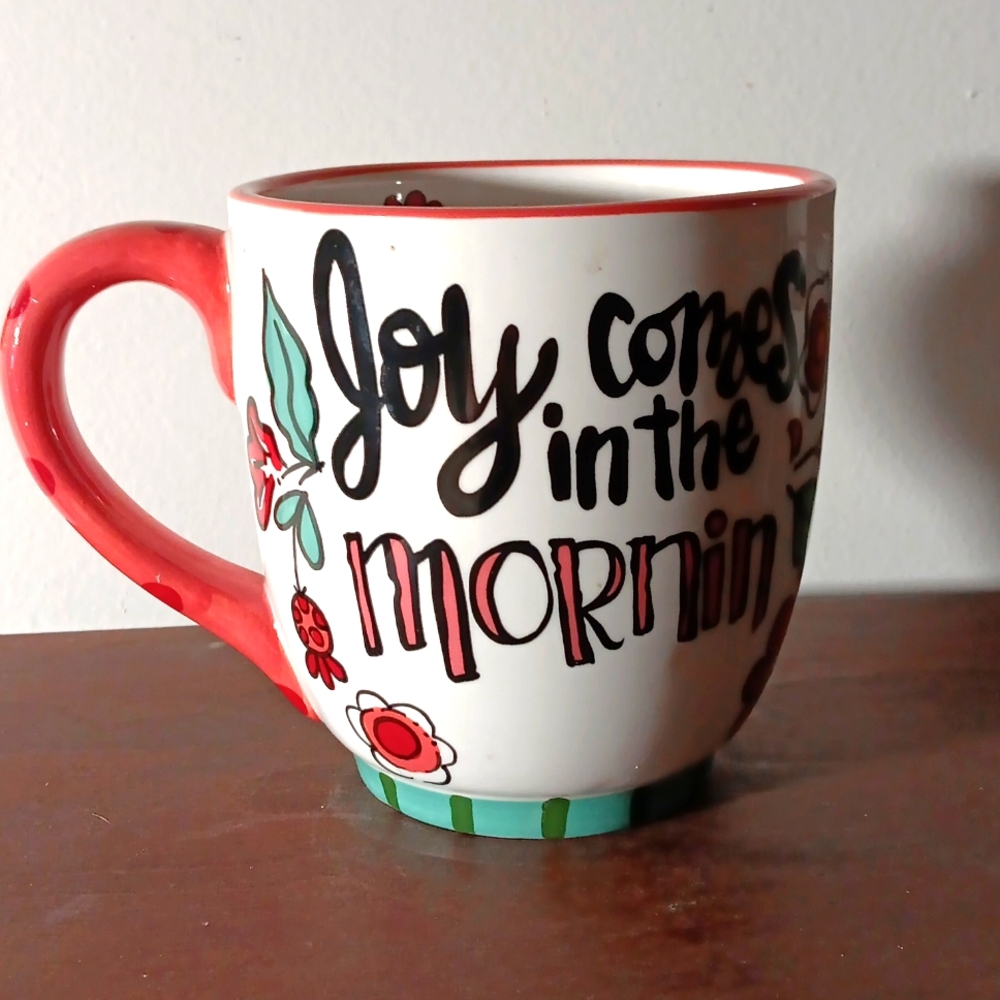 Joy comes in the morning large coffee mug
